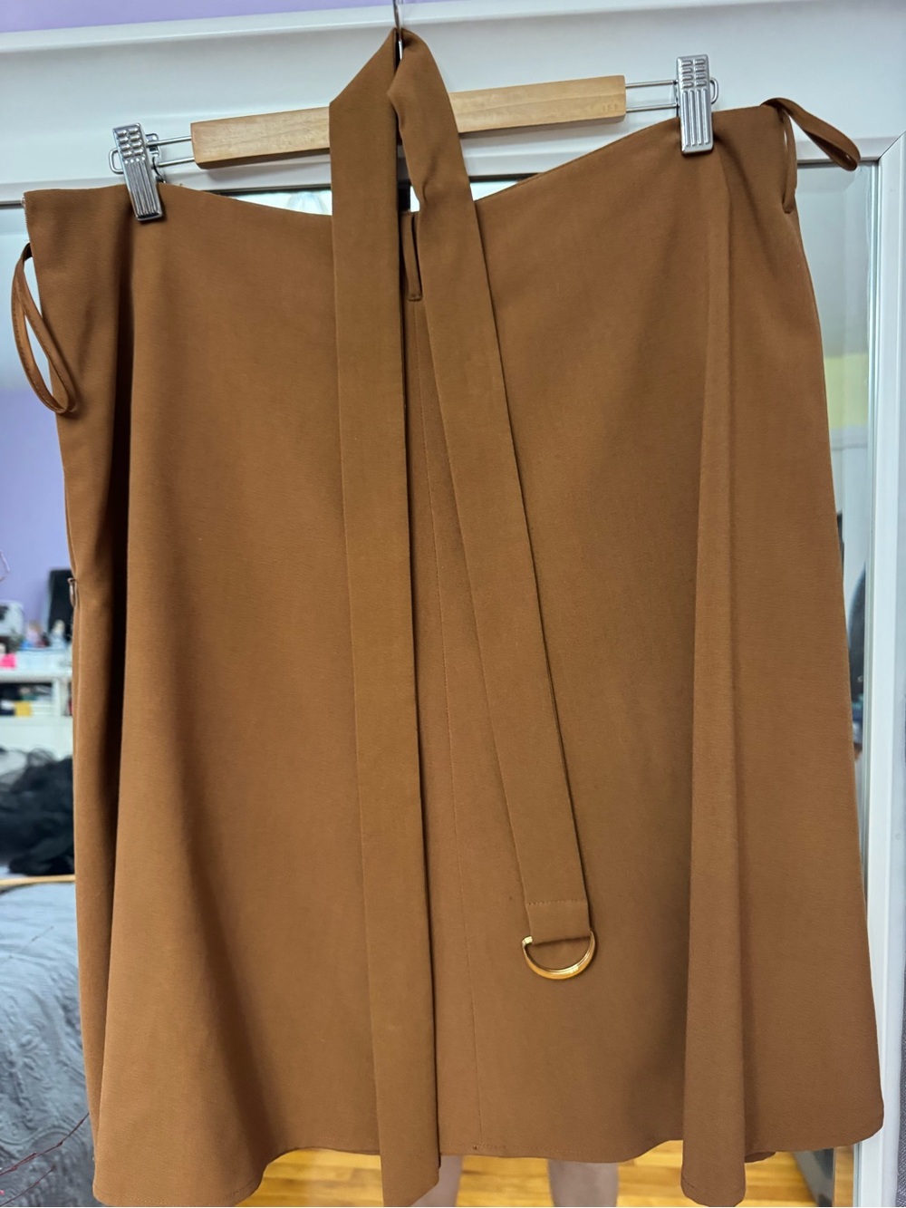 Nine West Camel Brown A-Line Wrap Skirt with D-Ring Belt